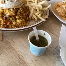 Arroz con pollo and spicy homemade sauce
