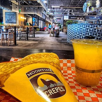 Moontime Crepes - Breakfast crepe and fresh-squeezed orange juice in Edgewater Public Market food courtyard. - Creperies Near Me - Edgewater, Colorado Moontime Crepes - Breakfast crepe and fresh-squeezed orange juice in Edgewater Public Market food courtyard. - Creperies Near Me - Edgewater, Colorado