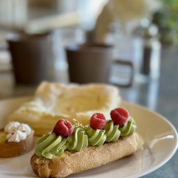 Casitas Cafe - Matcha Raspberry eclair with chantilly cream - Coffee & Tea Near Me - Ruidoso, New Mexico