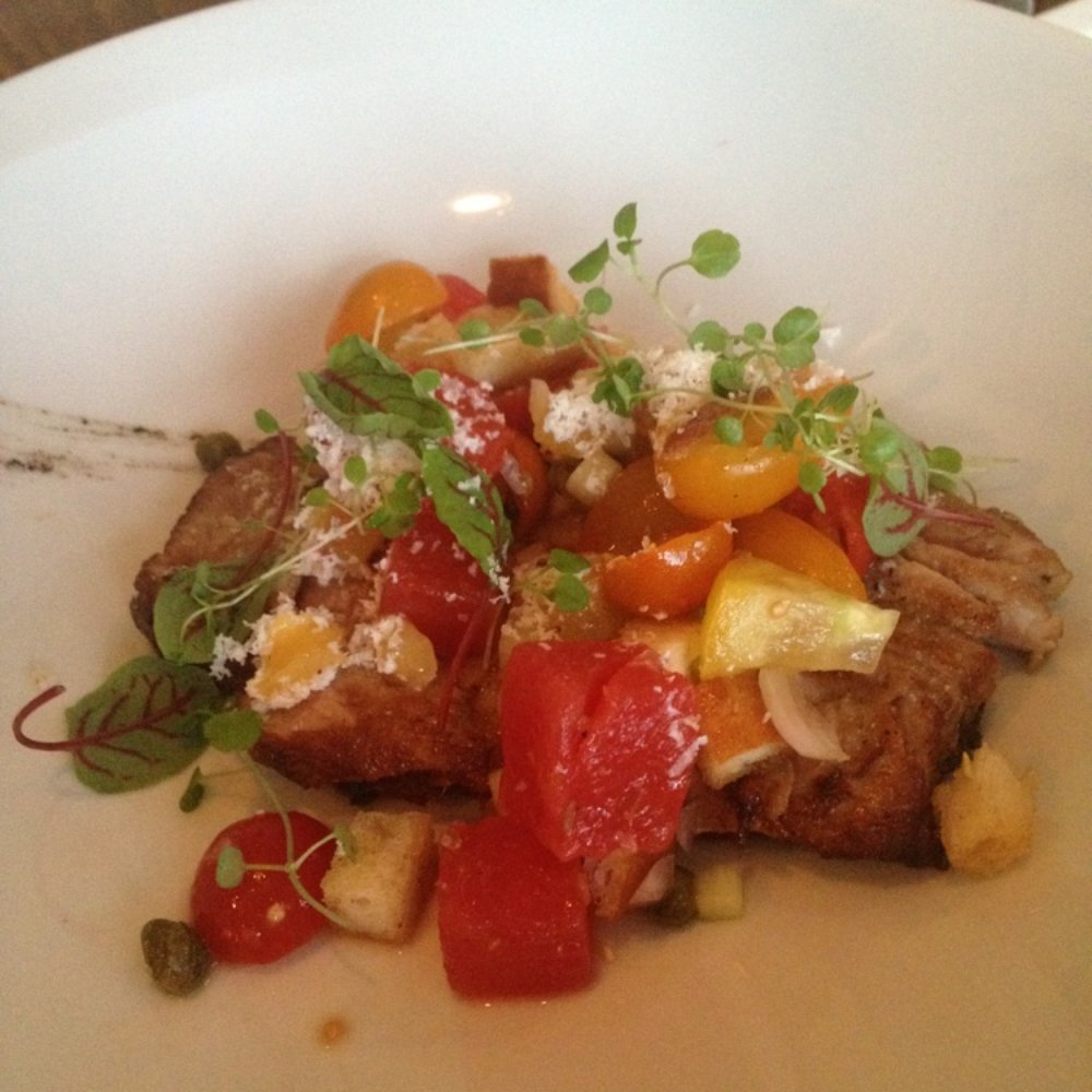 Charcoal - Veal flank with watermelon and tomatoes - New American Near Me - Yardley, Pennsylvania Charcoal - Veal flank with watermelon and tomatoes - New American Near Me - Yardley, Pennsylvania