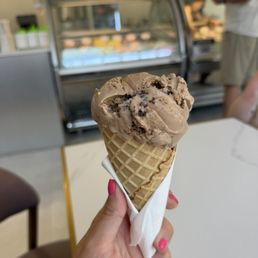 Brownie caramel bliss on waffle cone Brownie caramel bliss on waffle cone