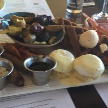 Orange Hill Restaurant & Events - Brunch platter for two, gigantic amount of food: fingerling potatoes, bacon, sausage, prime rib, benedict, waffles and crab legs. - Steakhouses Near Me - Orange, California