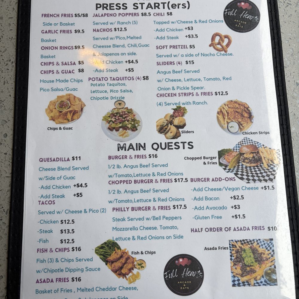 Full Hearts Arcade and Eats - Main menu - Arcades Near Me - Half Moon Bay, California Full Hearts Arcade and Eats - Main menu - Arcades Near Me - Half Moon Bay, California