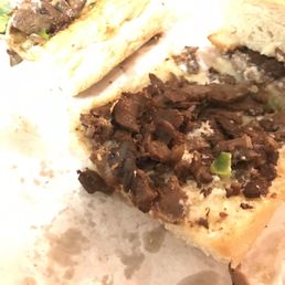 Dry meat on Philly sub so hard you can't chew it. Dry meat on Philly sub so hard you can't chew it.