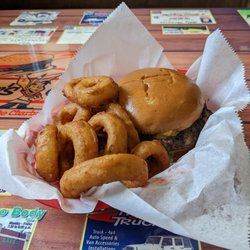 Foster's Grille - Olde Fashioned Charburger with half onion rings
