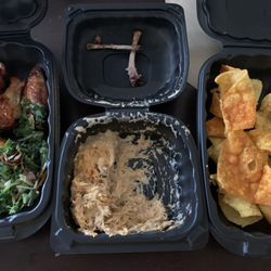 Bone-Appetite - Sweet peach wings and crab dip & wonton chips