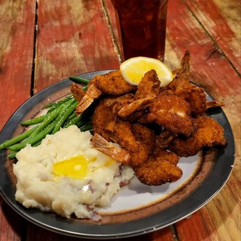 Edom Log Cabin - Hand breaded Fried Shrimp. Served with Homemade Mashed Potatoes and Green Beans. - Comfort Food Near Me - Edom, Texas
