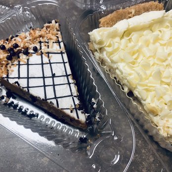 Ginger and Baker - Vegan chocolate peanut butter pie & banana cream pie. Amazingly delicious! Also had the coconut chai and a cortado... so yummy! - Cafes Near Me - Fort Collins, Colorado