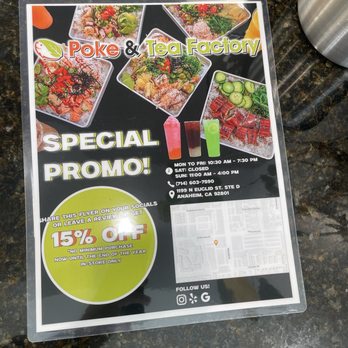 Poke and Tea Factory - New promo they offer until the end of the year!!! Definitely a great spot with a family vibe! - Poke Near Me - Anaheim, California Poke and Tea Factory - New promo they offer until the end of the year!!! Definitely a great spot with a family vibe! - Poke Near Me - Anaheim, California