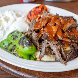 Garlic Mediterranean Grill - Iskender Kebab Plate ($21)