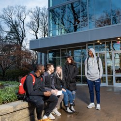 Rosemont College - Students hanging outside of the Community Center