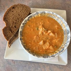 Clyde's Pub - Small Borscht with Rye bread. Tastes good, presentation meh