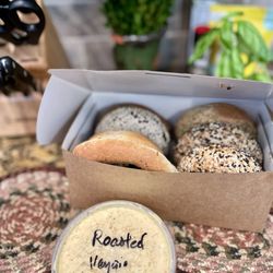 Bears Bagels - Fresh box of bagels and veggie cream cheese.