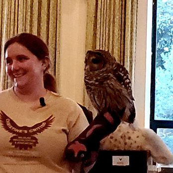 Wave Hill Public Garden - Christine with one of the her favorite owls - 7/20/2025 - Venues & Event Spaces Near Me - Bronx, New York