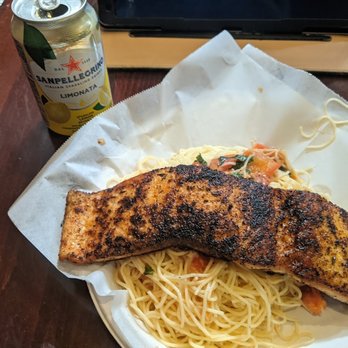 Fish Grill - Skillet blackened salmon over angel hair ($20) - Kosher Near Me - Los Angeles, California