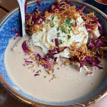 Radhaus - Spaetzle, eggs & Black Forest ham with mushroom gravy & sauerkraut - German Near Me - San Francisco, California Radhaus - Spaetzle, eggs & Black Forest ham with mushroom gravy & sauerkraut - German Near Me - San Francisco, California