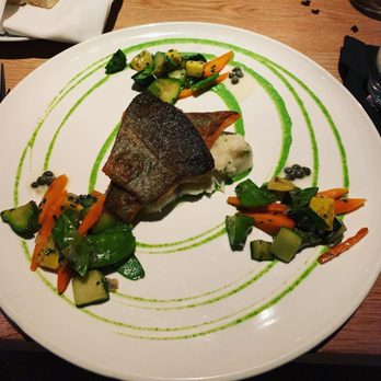 Aria - mountain trout, snowpeas, pattypan squash, baby carrots, basil - New American Near Me - Atlanta, Georgia