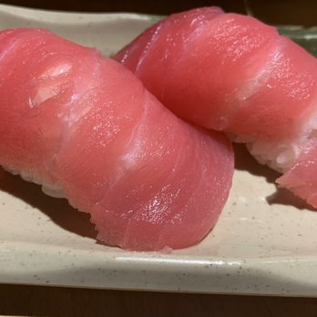 Sushi Boat Restaurant - Tuna Nigiri: innocuous, unassuming, right? Wrong. Dyed, CO gassed. Left the rice bright pink. - Sushi Bars Near Me - San Francisco, California