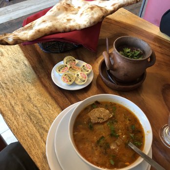 Sarko Georgian Restaurant - Soup harcho with homemade bread and lobio - Pan Asian Near Me - Vaughan, Ontario