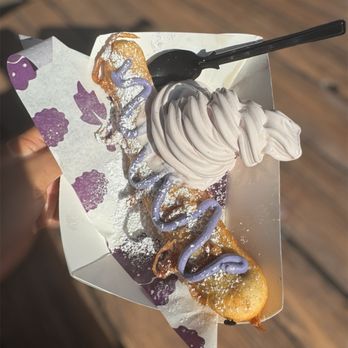 Ghost Town Grub - Boysenberry deep fried churro with soft serve - Food Stands Near Me - Buena Park, California Ghost Town Grub - Boysenberry deep fried churro with soft serve - Food Stands Near Me - Buena Park, California