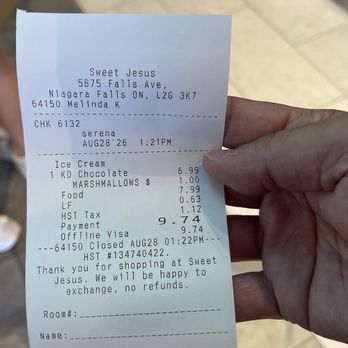 Sweet Jesus - Reciept showing LF tax that workers are claiming cannnot be removed - Desserts Near Me - Niagara Falls, Ontario Sweet Jesus - Reciept showing LF tax that workers are claiming cannnot be removed - Desserts Near Me - Niagara Falls, Ontario