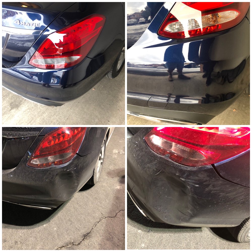 Benjamin's Auto Body - Before with the damage on the bottom and the repair work on the top. - Body Shops Near Me - Reno, Nevada Benjamin's Auto Body - Before with the damage on the bottom and the repair work on the top. - Body Shops Near Me - Reno, Nevada