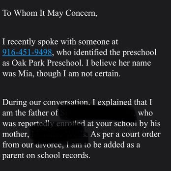Oak Park Pre-School - Dialogue between myself and the business - Preschools Near Me - Sacramento, California Oak Park Pre-School - Dialogue between myself and the business - Preschools Near Me - Sacramento, California