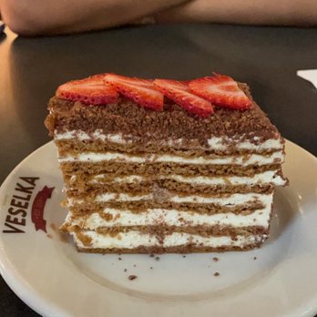 Veselka - Medivnyk (honey walnut cake with sour cream and fresh strawberries) - Ukrainian Near Me - New York, New York
