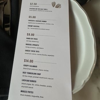Loch Bar - Huge price jump on pretty much everything. Happy Hour Menu - Seafood Near Me - Houston, Texas