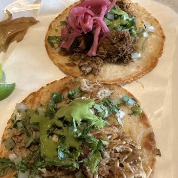 Mesa Maguey - Tacos : carnitas (front) beef barbacoa (back) - Tacos Near Me - Oakland, California Mesa Maguey - Tacos : carnitas (front) beef barbacoa (back) - Tacos Near Me - Oakland, California