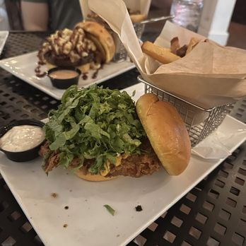 Stockyard Burgers & Bones - Added pimento cheese to the chicken sandwich (yes there's what's seems to be a full salad on it lol) - American Near Me - Atlanta, Georgia Stockyard Burgers & Bones - Added pimento cheese to the chicken sandwich (yes there's what's seems to be a full salad on it lol) - American Near Me - Atlanta, Georgia