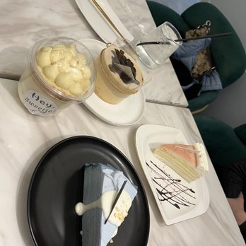 Sugar Miss Tea Cafe - butterfly pea & peach oolong crepe cake earl grey cake  soybean crazy cake - Desserts Near Me - Brooklyn, New York