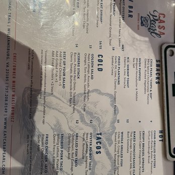 Casa Pearl - Menu - Seafood Near Me - Williamsburg, Virginia