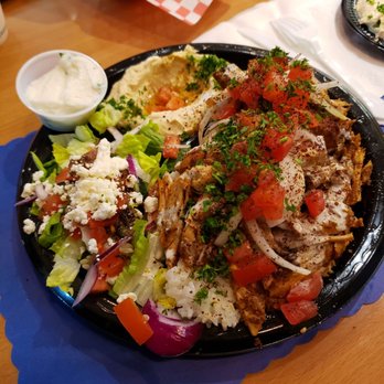 Aristo Cafe - Chicken Shawarma, salad, hummus and jasmine rice (side of fresh garlic paste & pita bread) - Mediterranean Near Me - El Segundo, California