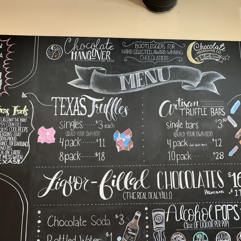 Chocolate Moonshine - a menu on a chalkboard - Candy Stores Near Me - Grapevine, Texas Chocolate Moonshine - a menu on a chalkboard - Candy Stores Near Me - Grapevine, Texas