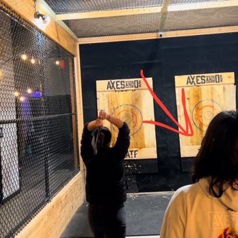 Axes and O's - our instructor is pictured right! - Venues & Event Spaces Near Me - Sterling, Virginia