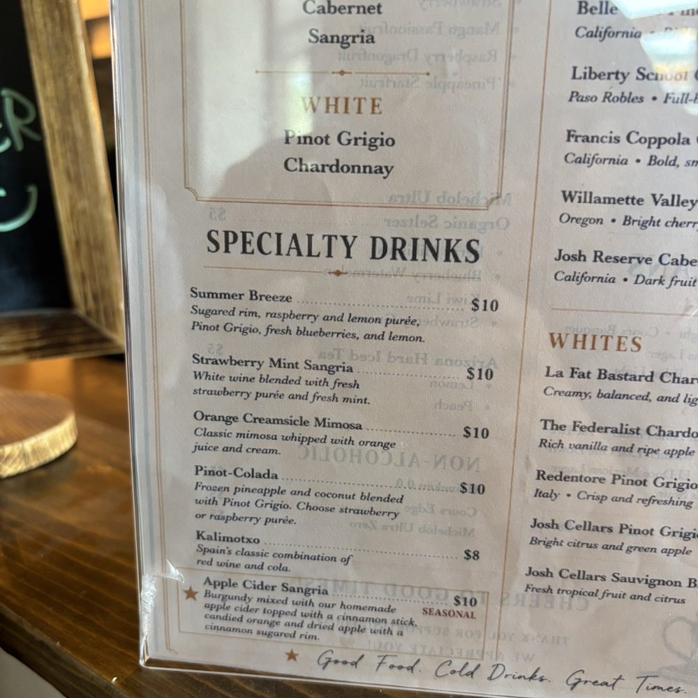 Drink menu Drink menu