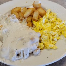 Home fries, scrambled eggs and biscuits and gravy. Totally worth 9.99 if it all was hot. Home fries, scrambled eggs and biscuits and gravy. Totally worth 9.99 if it all was hot.