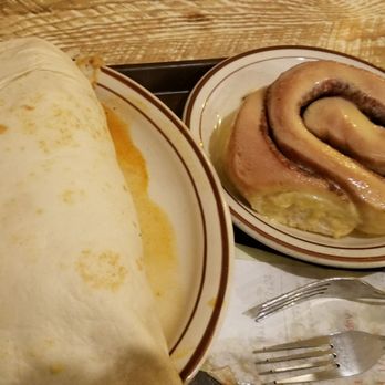 Frontier - Breakfast burrito and cinnamon roll. - Mexican Near Me - Albuquerque, New Mexico