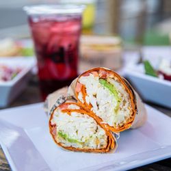d'Lite Healthy On The Go - AZ BURRO: Smoked turkey, avocado, two scrambled egg whites, potato, tomato & feta, wrapped in a sundried tomato tortilla.