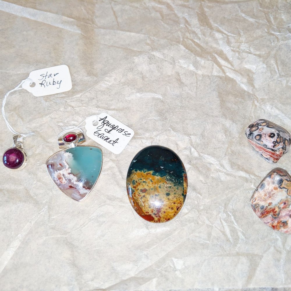 TerraDona - Beautiful stones. Ruby, aquaprase with garnet, fancy Jasper and two leopard jaspers. - Jewelry Near Me - Saint Charles, Missouri