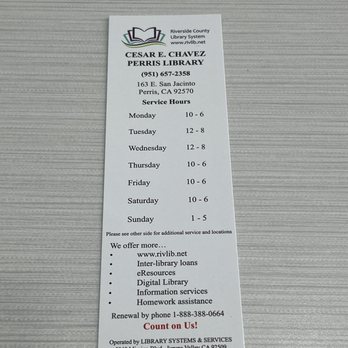 Perris Branch Library - Service Hours - Libraries Near Me - Perris, California