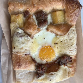 Fire Island Rustic Bakeshop - Breakface focaccia with sausage - Bakeries Near Me - Anchorage, Alaska Fire Island Rustic Bakeshop - Breakface focaccia with sausage - Bakeries Near Me - Anchorage, Alaska