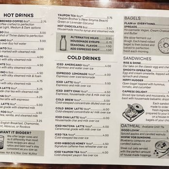 Gold Leaf Coffee Co. - Menu - Menu listing various beverages including hot drinks such as brewed coffee, espresso, and teas, as well as cold drinks like iced Americanos and lemonades. It also offers bagels, sandwiches, and oatmeal, with detailed descriptions and prices. The menu is organized into sections with clear headings and includes additional options like alternative milks and syrups. - Coffee & Tea Near Me - Ormond Beach, Florida