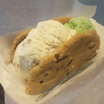 Booyah - Half a sandwich with Chocolate Chunk Cookie and Grapenut Icecream and Pistachio Almond Icecream - Desserts Near Me - Toronto, Ontario Booyah - Half a sandwich with Chocolate Chunk Cookie and Grapenut Icecream and Pistachio Almond Icecream - Desserts Near Me - Toronto, Ontario
