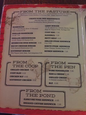 Menu photo 2 WF Cody's Springfield, MO