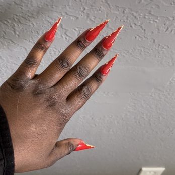 Busy Bee Nails&spa - Stiletto candy red w/ gold flakes! Simple but spicy!! - Nail Salons Near Me - Manteca, California Busy Bee Nails&spa - Stiletto candy red w/ gold flakes! Simple but spicy!! - Nail Salons Near Me - Manteca, California