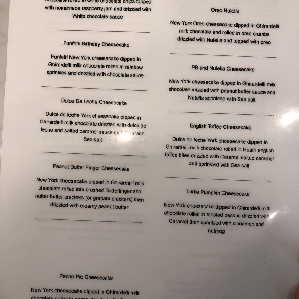 The Dirty Cheesecake - Menu - Desserts Near Me - Smithtown, New York The Dirty Cheesecake - Menu - Desserts Near Me - Smithtown, New York