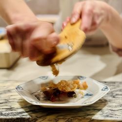 Frozen monkfish liver shavings