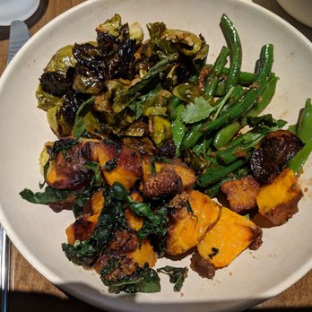 Flower Child - Pick 3 veggie plate with roasted butternut squash, green beans in a spicy miso sauce and roasted brussel sprouts. - Salad Near Me - Phoenix, Arizona Flower Child - Pick 3 veggie plate with roasted butternut squash, green beans in a spicy miso sauce and roasted brussel sprouts. - Salad Near Me - Phoenix, Arizona
